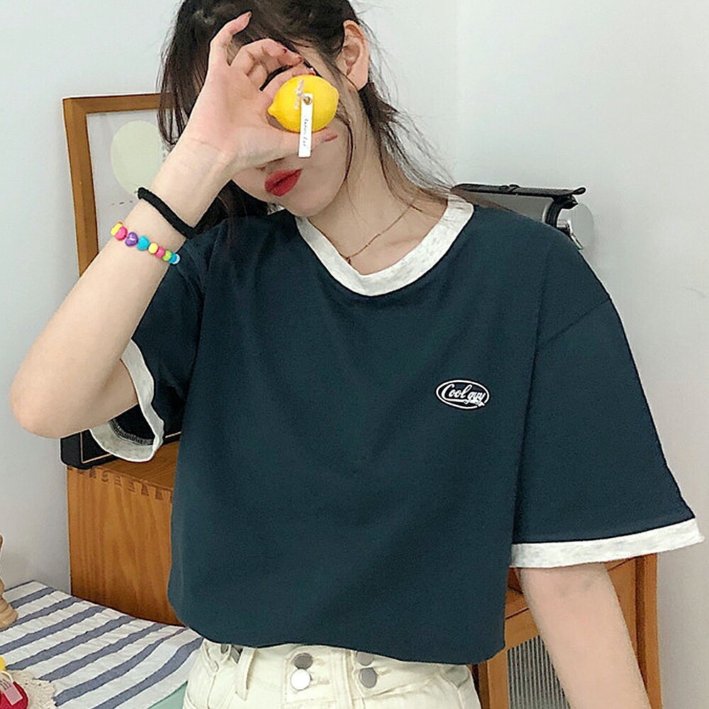 Tシャツ レディース 半袖Tシャツ クルーネック 半袖 配色 トップス Cross charm official store | tシャツ 半袖 プリント