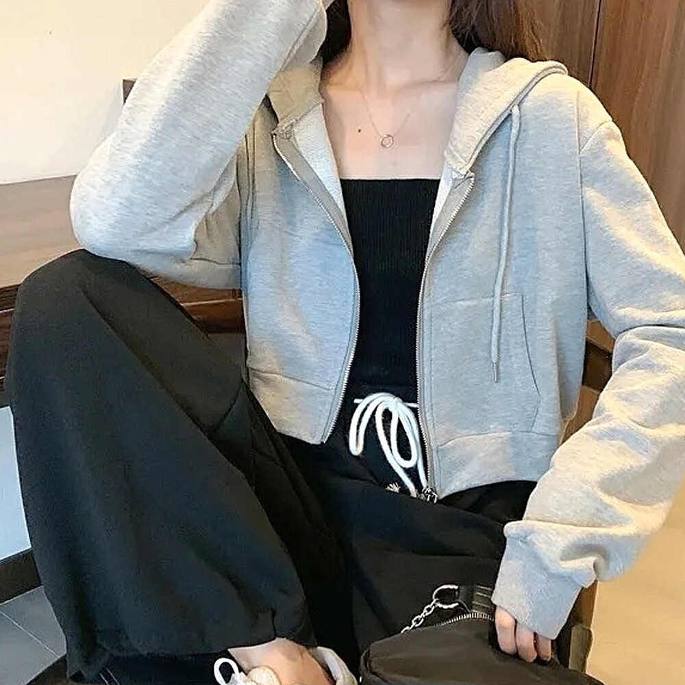 パーカー レディース ミニ丈 ジップパーカー 韓国ファッション トップス 秋 冬 おしゃれ オルチャンファッション ジップアップ アウター ジップアップパーカー 長袖 ペアルック