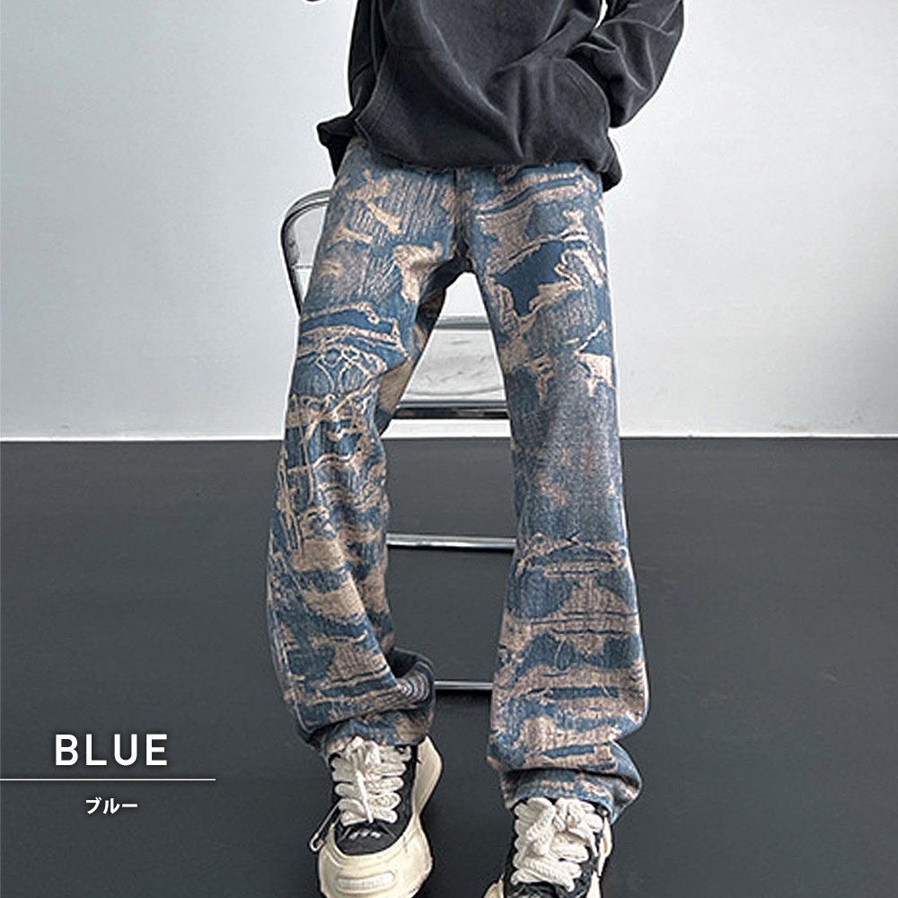 トロンプルイユリメイクデニムプリントワイドバギーパンツ メゾン