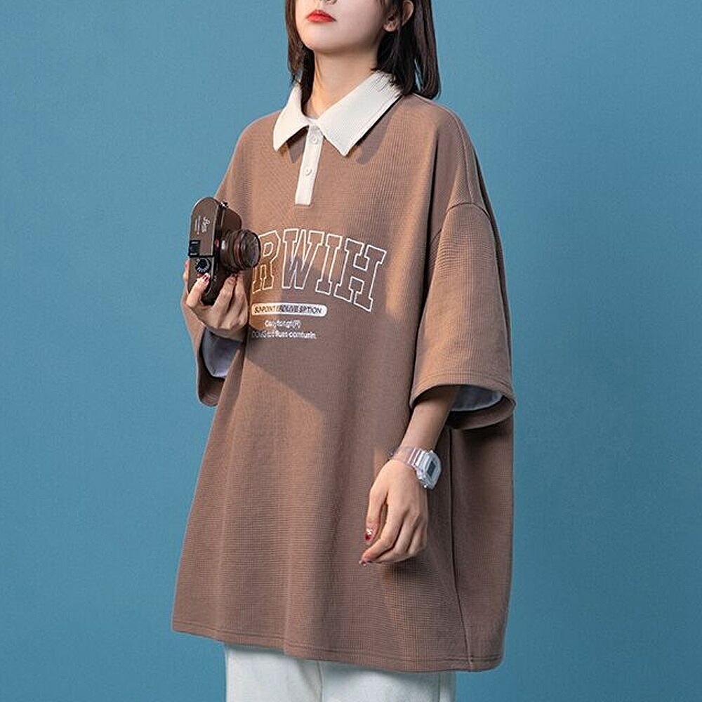 ポロシャツ ラガーシャツ カレッジロゴ 半袖 レディース メンズ おしゃれ ロゴ オーバーサイズ かっこいい ストリート トレンド 半袖 ファッション ビッグシルエット ペアルック 半袖シャツ 半袖tシャツ 韓国 韓国ファッション トップス