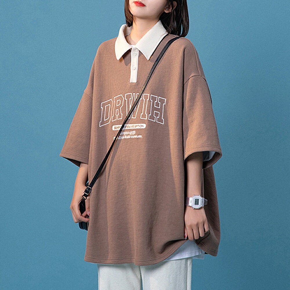 ポロシャツ ラガーシャツ カレッジロゴ 半袖 レディース メンズ おしゃれ ロゴ オーバーサイズ かっこいい ストリート トレンド 半袖 ファッション ビッグシルエット ペアルック 半袖シャツ 半袖tシャツ 韓国 韓国ファッション トップス