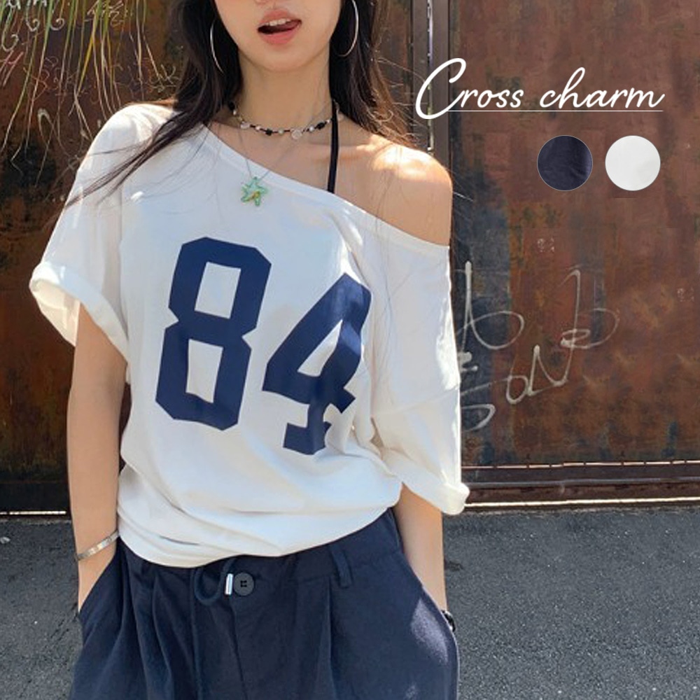 オフショルダー Tシャツ　ビッグサイズ 半袖 ワンショルダー Cross charm official store | オフショルダー Tシャツ | Tシャツ