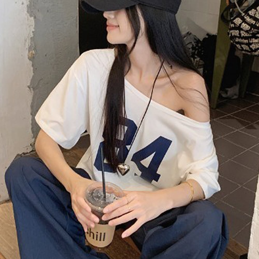 オフショルダー Tシャツ　ビッグサイズ 半袖 ワンショルダー Cross charm official store | オフショルダー Tシャツ | Tシャツ