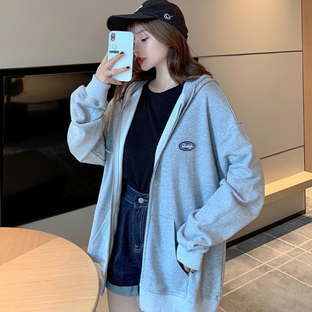 パーカー レディース スウェット ジップパーカー 薄手 韓国ファッション 大きいサイズ トップス ビッグパーカー 秋 冬 ビックシルエット おしゃれ オルチャンファッション ジップアップ アウター ジップアップパーカー 長袖 ペアルック