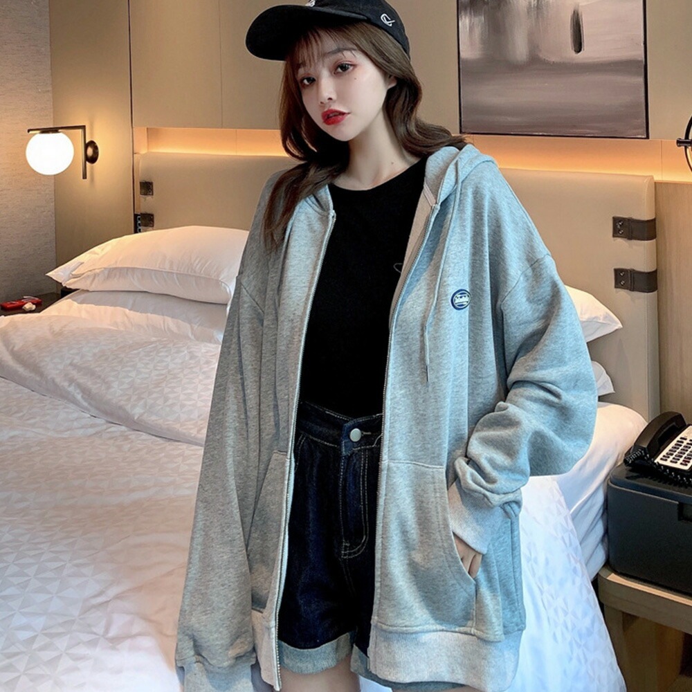 パーカー レディース スウェット ジップパーカー 薄手 韓国ファッション 大きいサイズ トップス ビッグパーカー 秋 冬 ビックシルエット おしゃれ オルチャンファッション ジップアップ アウター ジップアップパーカー 長袖 ペアルック