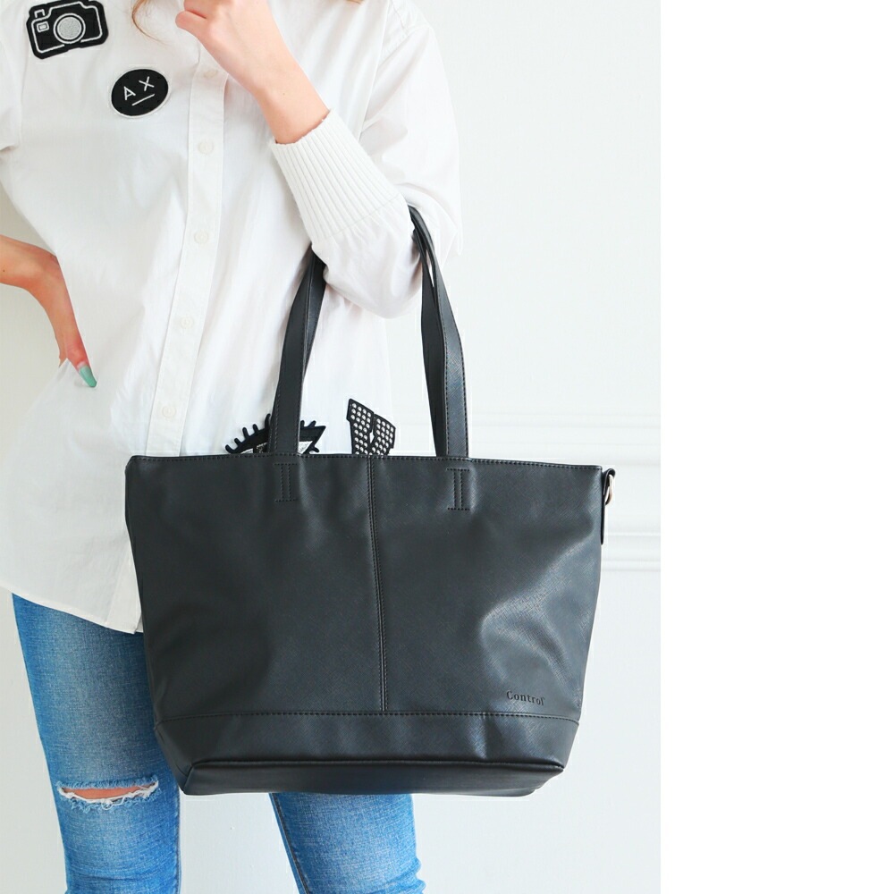 Control トートバッグ メンズ レディース 大きめ ファスナー付き ビジネスバッグ ビジネス トート バッグ メンズ スクエア 通勤 通学 シンプル A4 大容量 大人 オリジナル 軽い 軽量 無地 おしゃれ ショルダー付