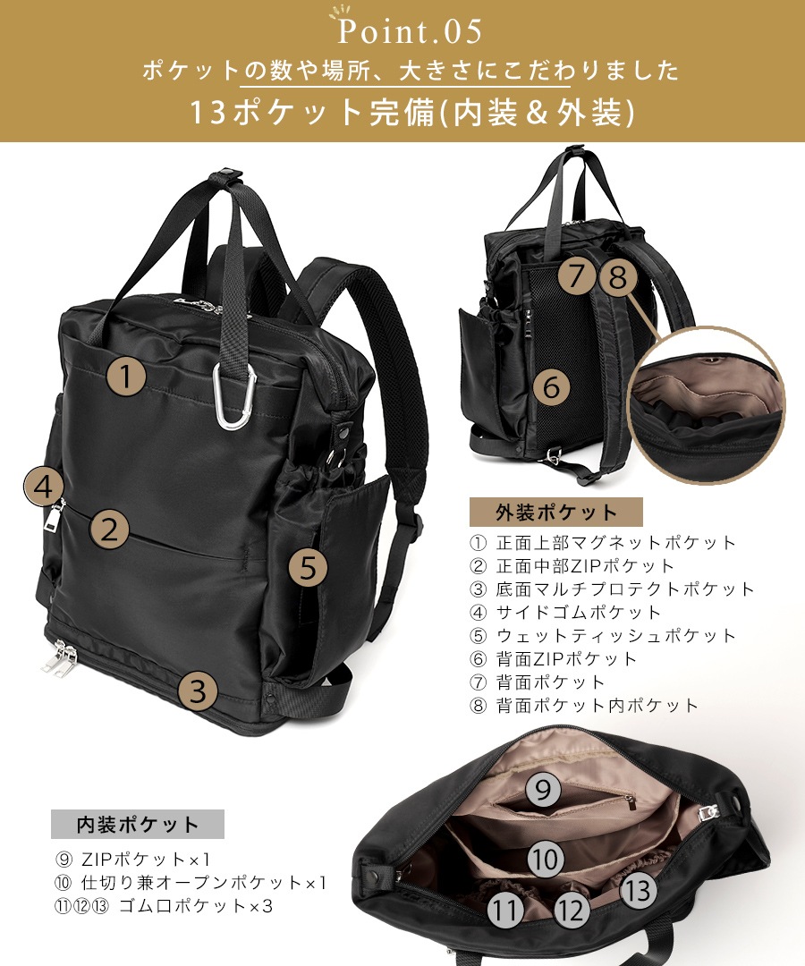 【クーポン利用で45％OFF】【人気インフルエンサー ゆい★ダブル双子★4児ママ コラボ 】マザーズバッグ リュック 大容量 3way 使いやすい 軽量 おしゃれ ママ 出産祝い プレゼント パパ ペアレンツバッグ 旅行 シンプル ポケット 多い