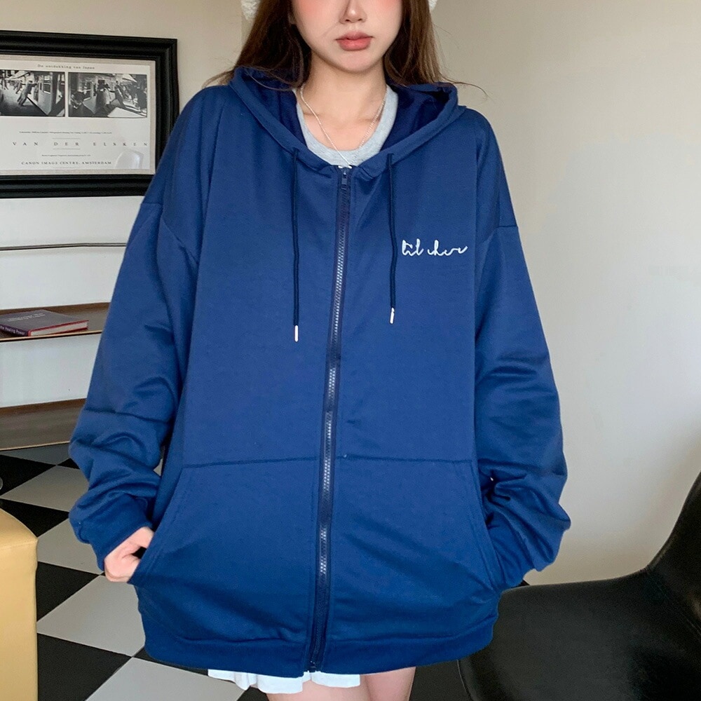 60's ジップパーカー　チャコール　墨黒　ビッグサイズ PEIFANCCE オーバーサイズ ジップアップパーカー | ニュー