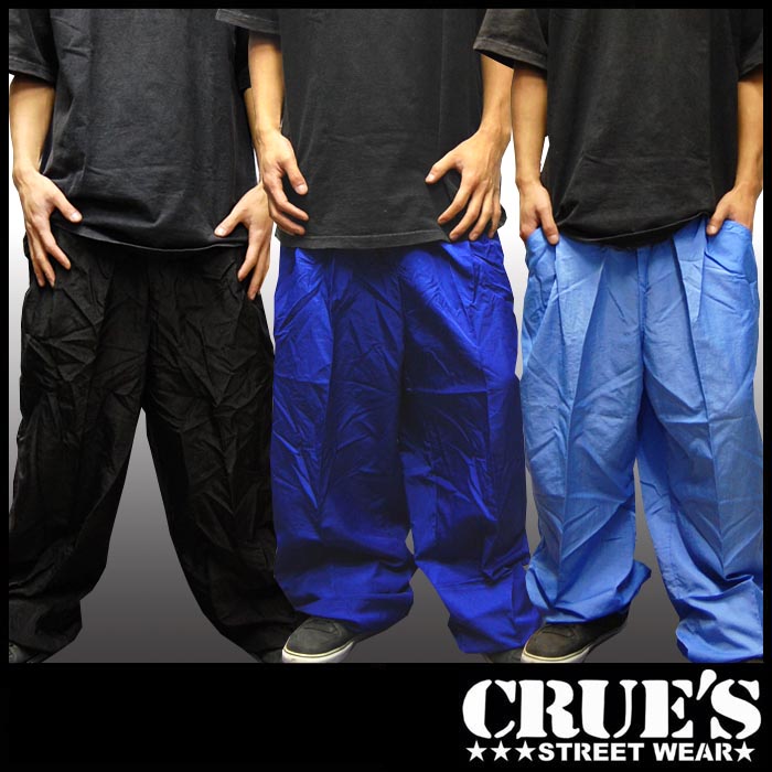 CRUES WEAR ナイロン ワイドシルエット パンツ メンズ レディース ブラック ブルー ライトブルー ストリートウェア ヒップホップ Y2K テックウェア 伸縮ウエスト オーバーサイズ ビッグサイズ スポーツウェア B系 服 ダンス