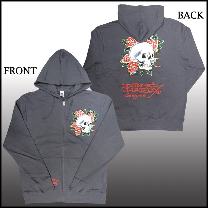 エドハーディー Ed Hardy パーカー グレー ストーン Ed Hardy パーカー エドハーディー オーバーサイズフルジップ