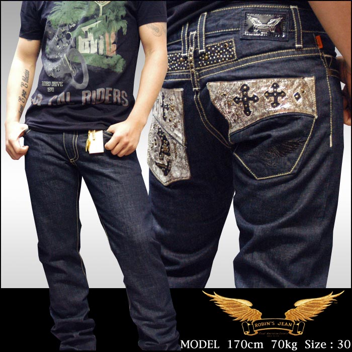 ロビンズジーン ROBIN'S JEAN メンズ ストレート ローライズ デニム ロビンズ ジーンズ LEATHER POCKET SKULL RAW 151 safari サファリ レオン 掲載 ブランド セレブ愛用 ヴィンテージ アメカジ セレカジ セレブ ファッション ロビン プレミアム スタイル