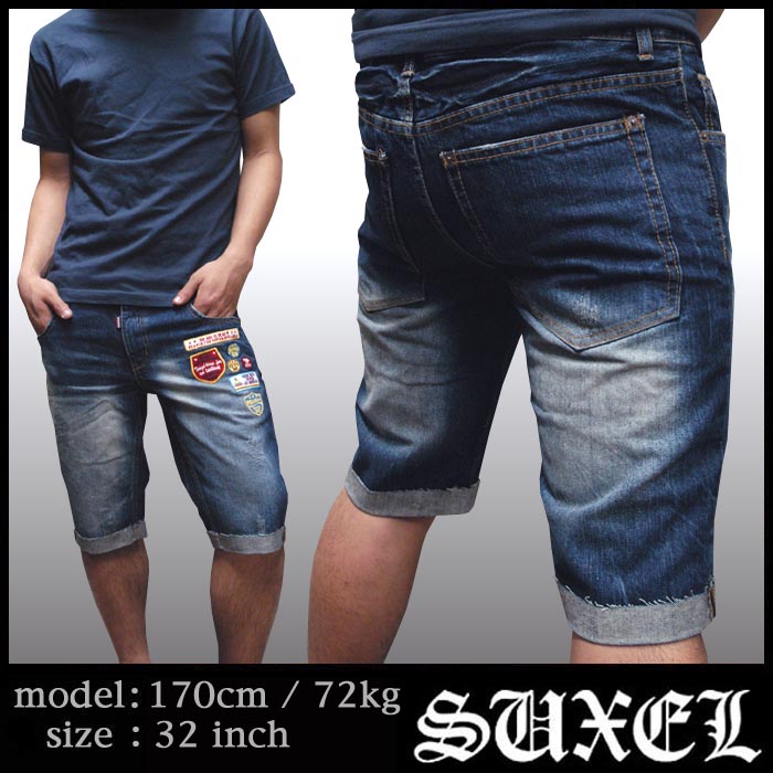 SUXEL サクエル メンズ ハーフパンツ デニム スリム ショーツ ジーンズ