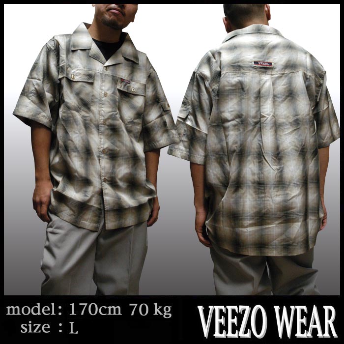 VEEZO 半袖 チェックシャツ カーキ ストリート ストリート HIPHOP