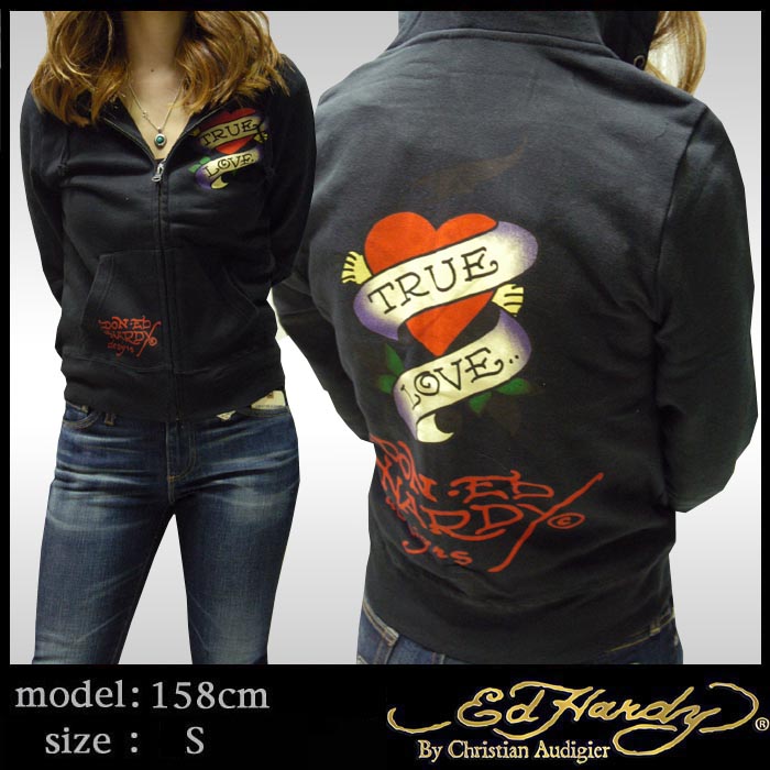 Ed Hardy エドハーディー レディース パーカー TRUE LOVE ブラック