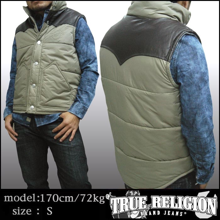 TRUE RELIGION �ȥ��롼��ꥸ��� ��� �쥶�� �٥��� PUFFER VEST ������ W/ LEATHER VEST YOKE �������� ���ե���Ǻ� ����� ���� ����ݡ��� �饰���奢�꡼ �֥��� TRUERELIGION �ȥ��롼 ��ꥸ��� ���ᥫ�� ������ �����ˢ� ��Ź������1209