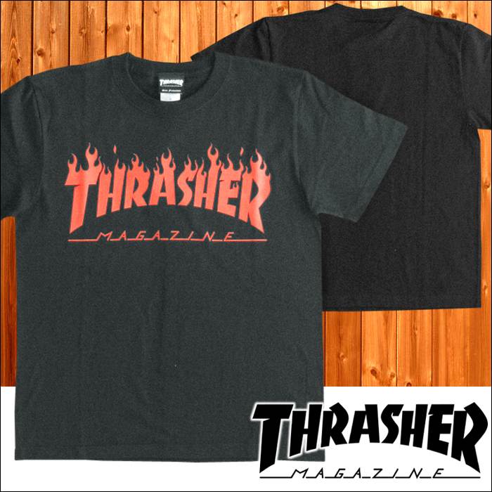 スラッシャー THRASHER メンズ Tシャツ FLAME LOGO ブラック レッド