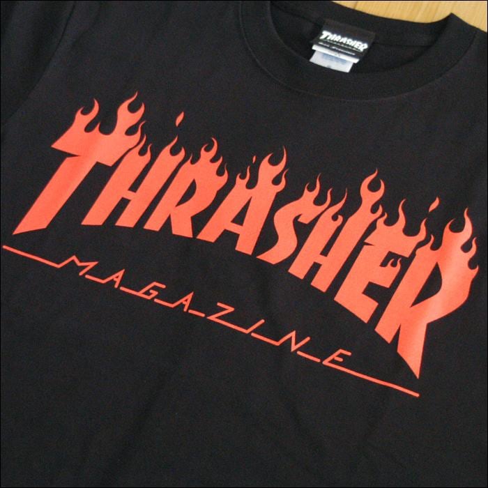 スラッシャー THRASHER メンズ Tシャツ FLAME LOGO ブラック レッド