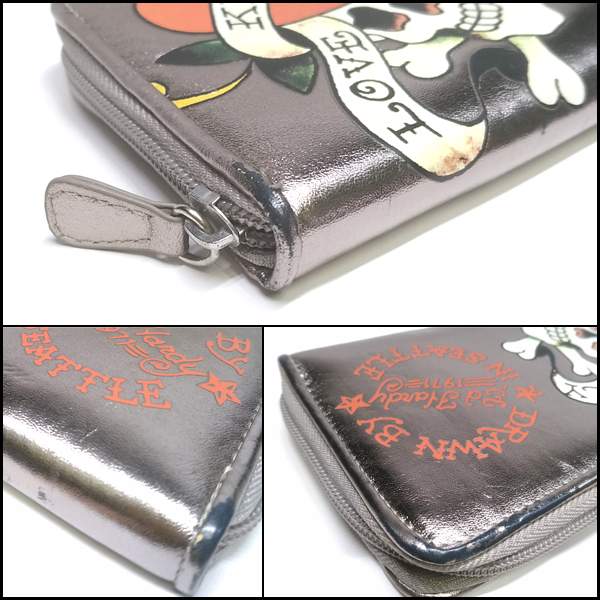 訳あり・アウトレット】Ed Hardy エドハーディー 合皮 長財布 ジップ
