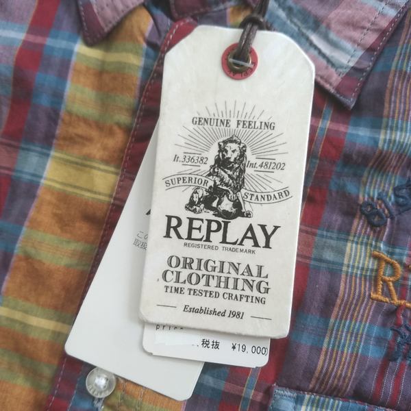 REPLAY リプレイ メンズ 半袖シャツ 刺繍 パープル イエロー トップス  