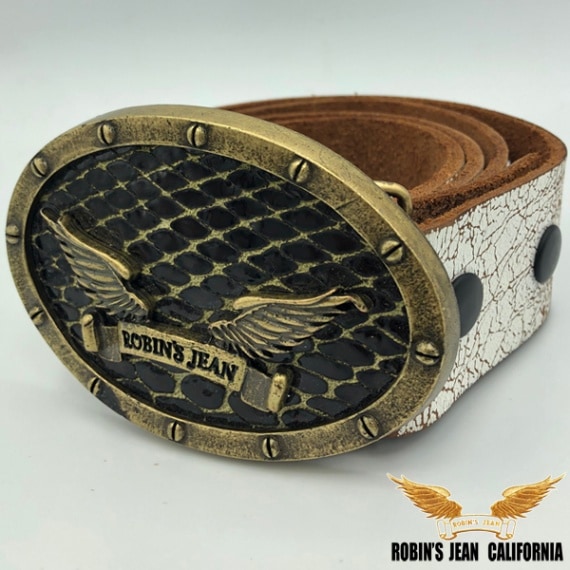 ロビンズジーン ベルト 03-02 ROBIN'S JEAN メンズ レディース レザーベルト スワロフスキー ビンテージ ホワイト ウィング バックル パイソン ロビンジーンズ サファリ レオン オーシャンズ 掲載 インポート ジーンズ ブランド ファッション ROBINS ロビンズジーンズ