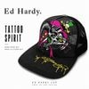 アメリカ直輸入 新作 Ed Hardy エドハーディー メッシュキャップ RHINESTONE DAGGER SNAKE ブラック メンズ レディース 帽子 キャップ スカル スネーク ラインストーン 刺繍