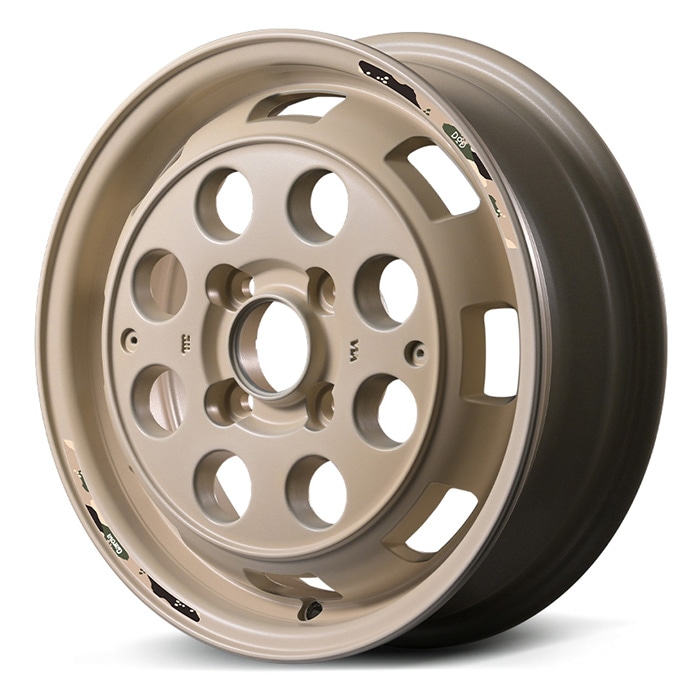 決算セール！MID WHEELS × DOD ウシャリントバリ 1445+45 4/100 14インチ 4.5J +45 ホール数:4 PCD:100 セミグロスサンドベージュ 4本セット マルカサービス SSB