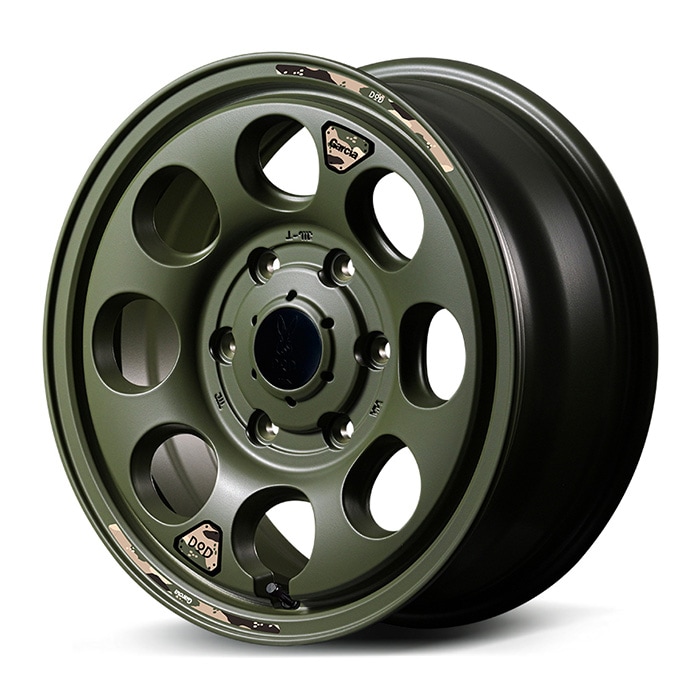 決算セール！MID WHEELS × DOD ウシャリン 1560+33 6/139 15インチ 6J +33 ホール数:6 PCD:139 セミグロスODグリーン 4本セット マルカサービス SOG