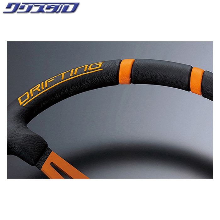 MOMO DRIFTING 350Φ 85mm DEEP BKレザー/ORスポーク ORANGEステッチ