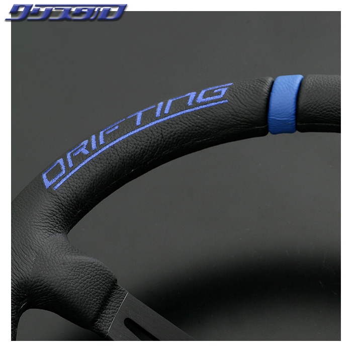 MOMO DRIFTING 350Φ 85mm DEEP BKレザー/BKスポーク BLUEステッチ