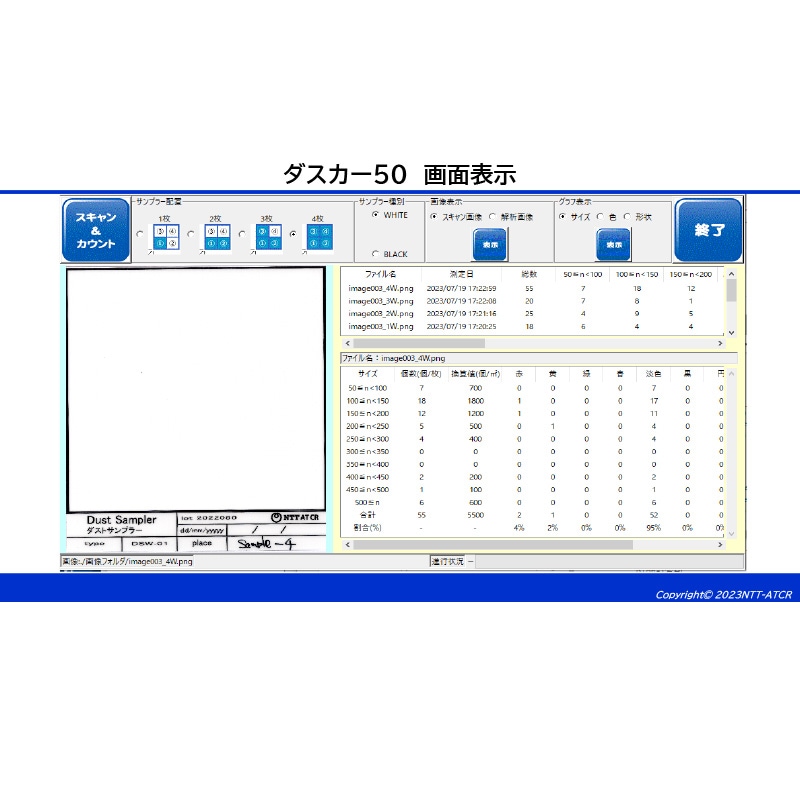 <b>ダスカー<sup>Ⓡ</sup>50 管理画面</b><br>
ダストサンプラーDSW-01-50 を使用<br>