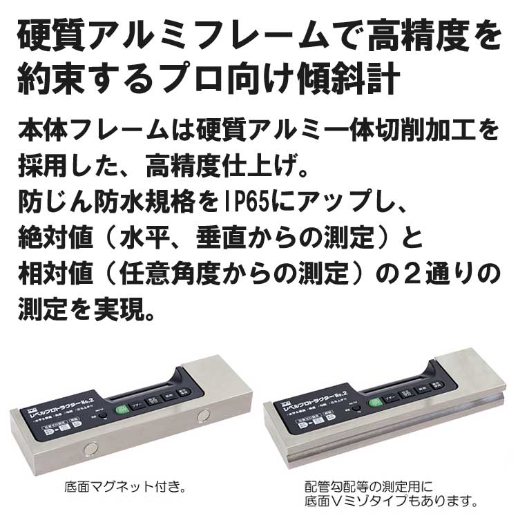 東栄工業 レベルプロトラクターNO.2 液体センサー水平、垂直から角度、勾配、立ち上がりを測定【No.2/No.2Vミゾタイプ】