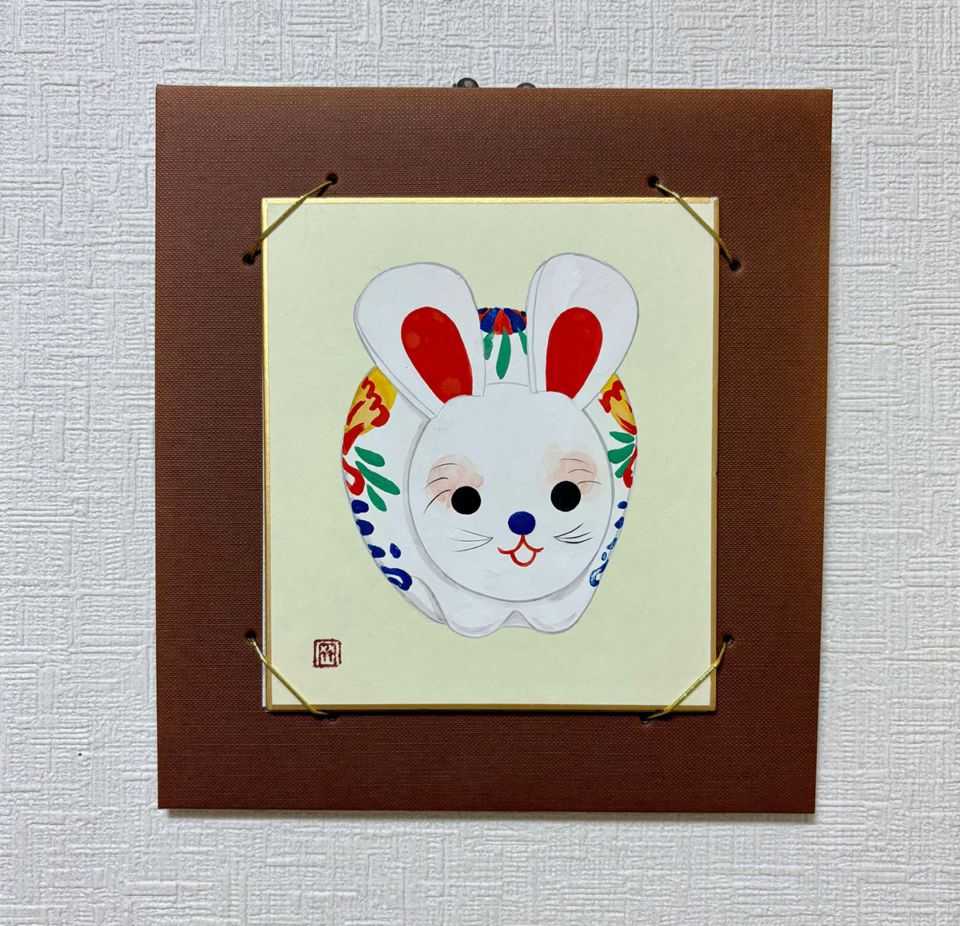 卯（うさぎ）の張子人形(和紙色)
