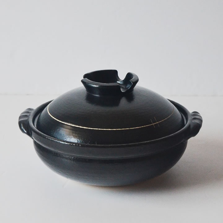 ポイント10倍】 萬古焼 6号 純和風 土鍋 黒釉 mz2420-01