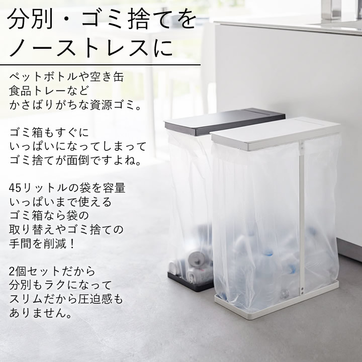 スリム蓋付き分別ゴミ袋ホルダー 45L 2個組 タワー tower 山崎