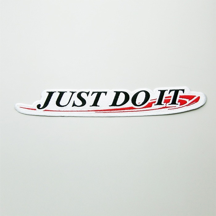 【メール便可】ジャストドゥイット ワッペン JUST DO IT 型抜き (小) 白-約12cm