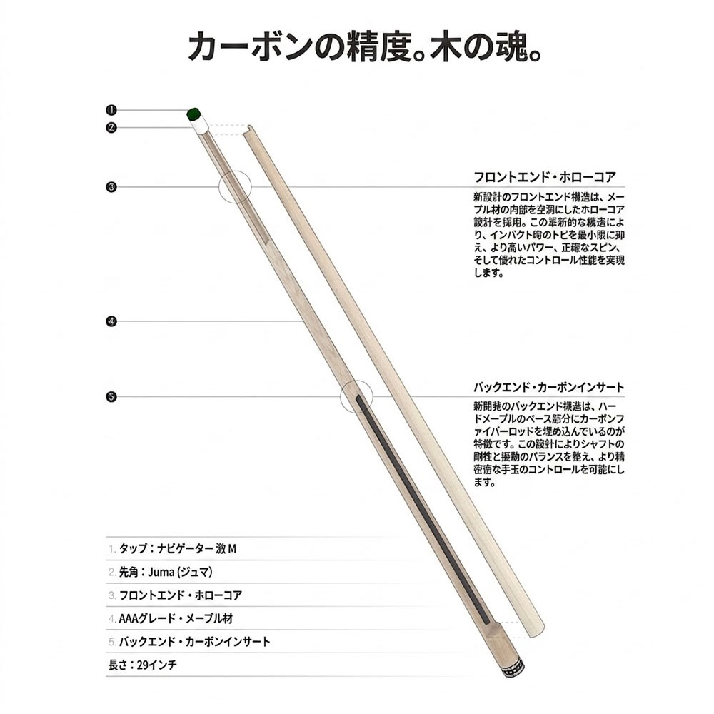 Yi（イー/翼）カスタムキュー ココボロ 黒カーフ革巻｜ビリヤード 通販