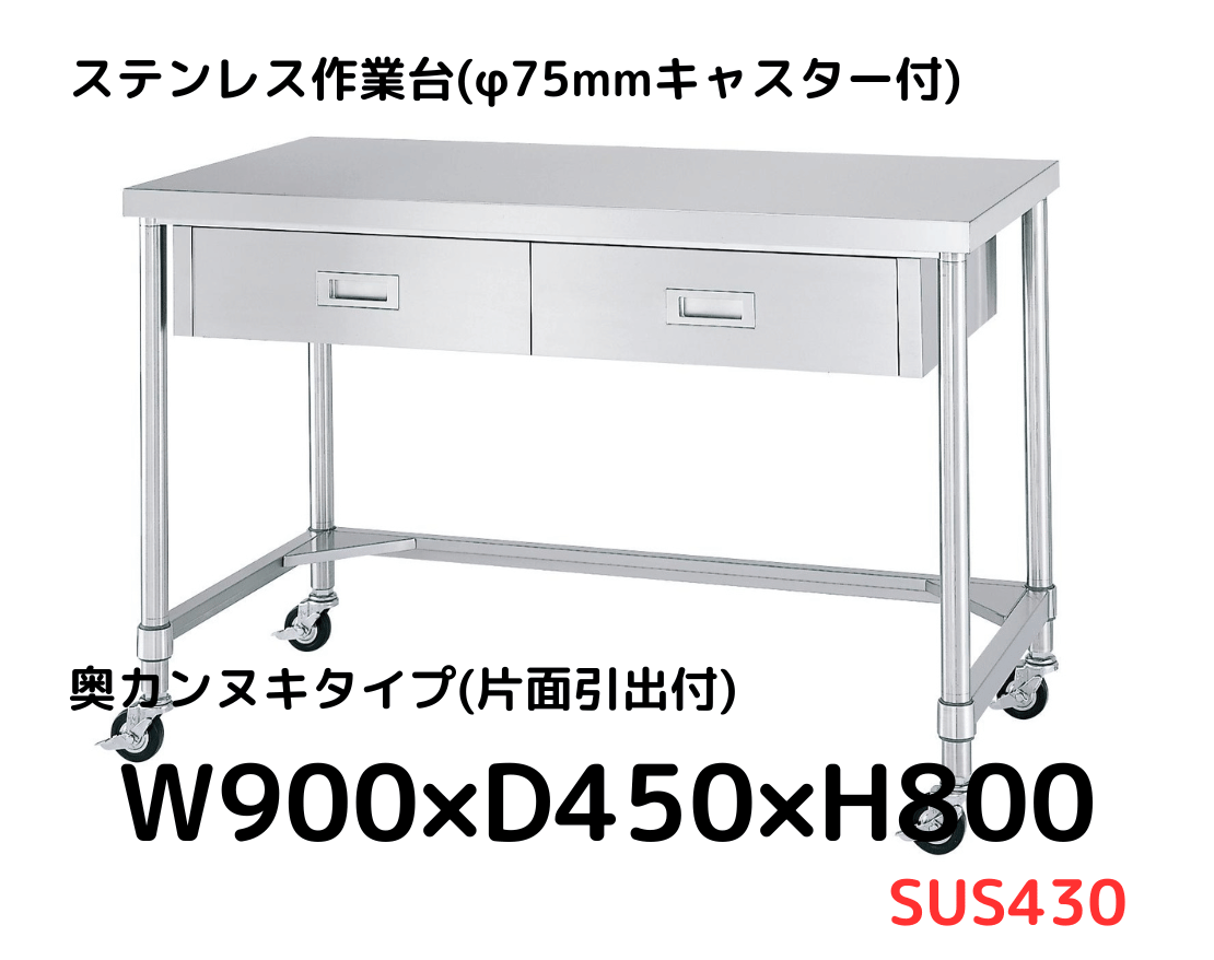 ステンレス作業台ワゴン 引き出し2杯タイプ 幅50cm 通販 - ディノス