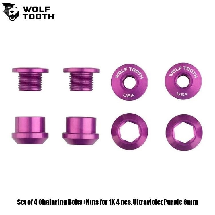 WOLF TOOTH ウルフトゥース Set of 4 Chainring Bolts+Nuts for 1X 4 pcs. Ultraviolet Purple 6mm