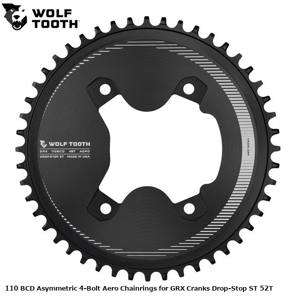 WOLF TOOTH　ウルフトゥース 110 BCD Asymmetric 4-Bolt Aero Chainrings for GRX Cranks Drop-Stop ST 52T