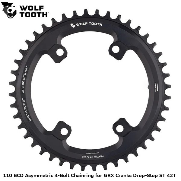 WOLF TOOTH　ウルフトゥース 110 BCD Asymmetric 4-Bolt Chainring for GRX Cranks Drop-Stop ST 42T