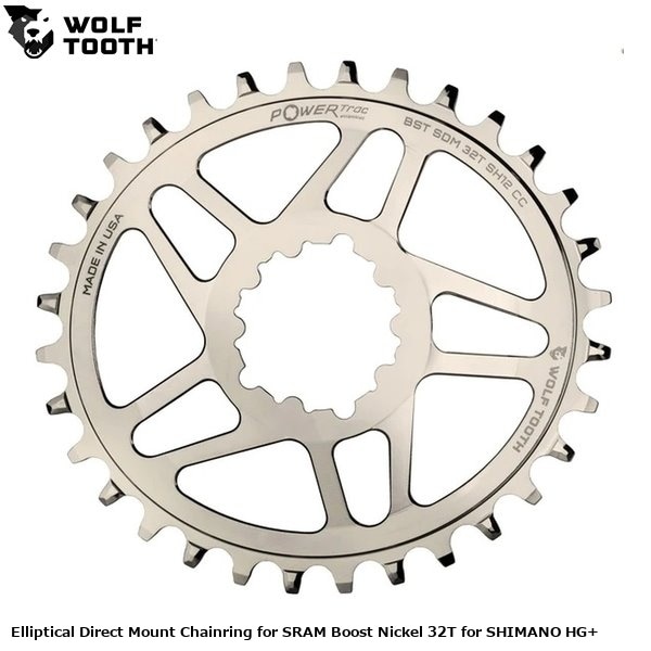 WOLF TOOTH ウルフトゥース Elliptical Direct Mount Chainring for SRAM Boost Nickel 32T for SHIMANO HG+