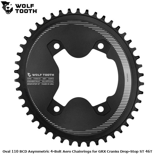 WOLF TOOTH ウルフトゥース Oval 110 BCD Asymmetric 4-Bolt Aero Chainrings for GRX Cranks Drop-Stop ST 46T
