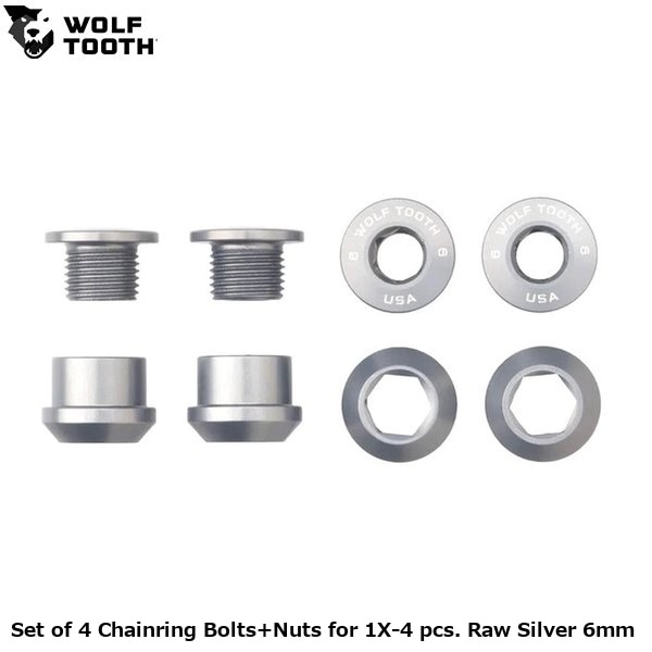 WOLF TOOTH ウルフトゥース Set of 4 Chainring Bolts+Nuts for 1X-4 pcs. Raw Silver 6mm