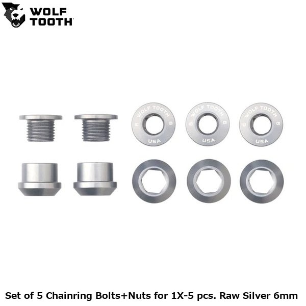 WOLF TOOTH ウルフトゥース Set of 5 Chainring Bolts+Nuts for 1X-5 pcs. Raw Silver 6mm