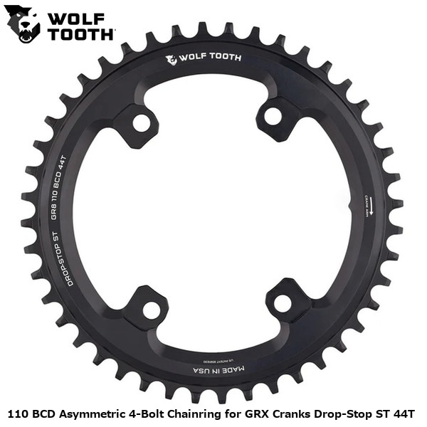 WOLF TOOTH ウルフトゥース 110 BCD Asymmetric 4-Bolt Chainring for GRX Cranks Drop-Stop ST 44T