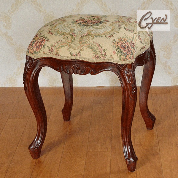 値下げしました！　新品　マホガニー家具 猫脚スツール ファブリックA 英国調 値下げしました！ 新品 マホガニー家具 猫脚スツール