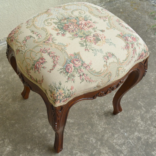 値下げしました！　新品　マホガニー家具 猫脚スツール ファブリックA 英国調 値下げしました！ 新品 マホガニー家具 猫脚スツール