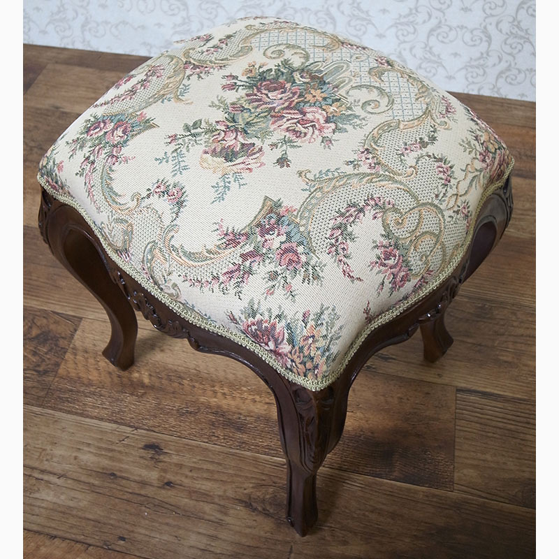 値下げしました！　新品　マホガニー家具 猫脚スツール ファブリックA 英国調 マホガニー家具：猫脚スツール：ファブリックA【送料無料