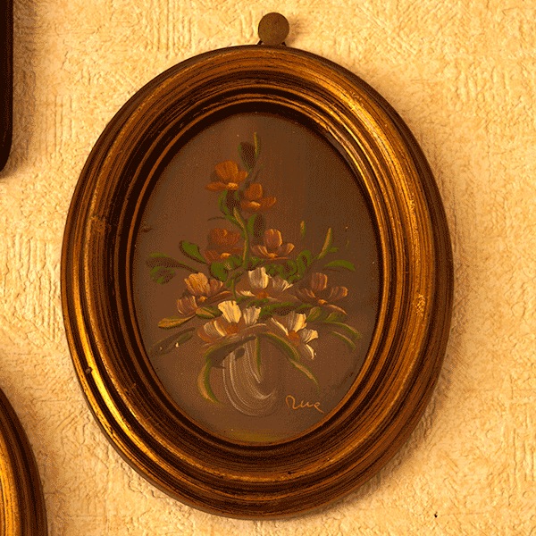 輸入インテリア：イタリア製アンティーク額絵：フラワー：2タイプ