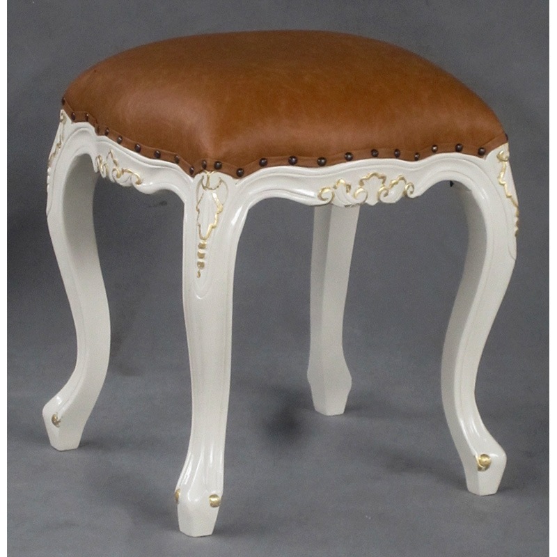 美品 マホガニー スツール 猫脚 アイボリー アンティーク調家具 マホガニー家具：アイボリーゴールド猫脚スツール：PVCブラウン